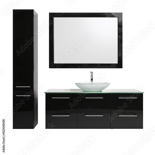 Modern Black Bathroom Furniture Set With Sink and Large Mirror for Stylish Ho...