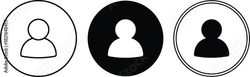 Three user profile icons black and white outline and solid fill user icon person icon