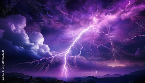 ethereal purple lightning crackling in the night sky