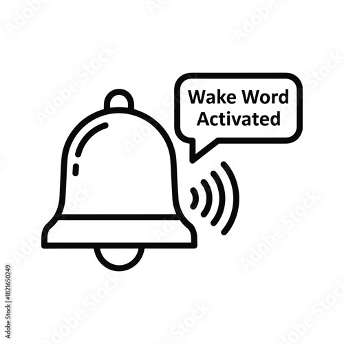 Line icon of a ringing bell with wake word activated speech bubble