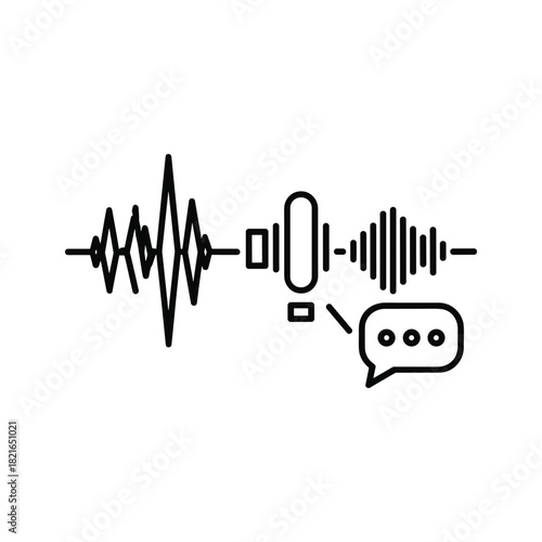 Voice recognition and speech processing icon with waveform and chat bubble