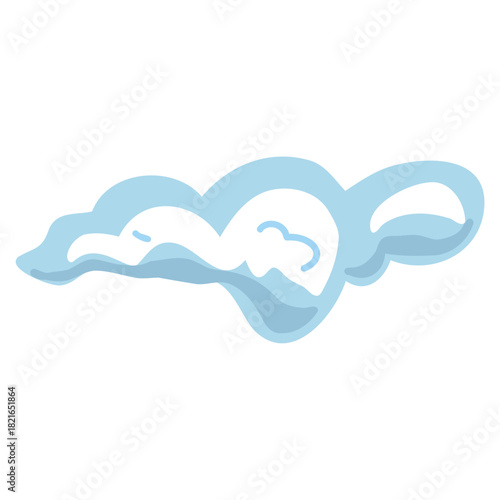 Short fluffy snow border in soft blue and white, without icicles. Cartoon winter snowdrift element for roofs, frames, headers, game platforms, Christmas scenes, web graphics, and kids design.