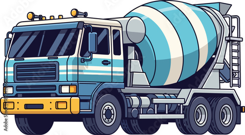 Cartoon Concrete Mixer Truck Construction Vehicle Delivering Cement for Building Projects, Infrastructure Development - Transportation Industry Illustration in Modern Flat Design Style, Bright Colors,