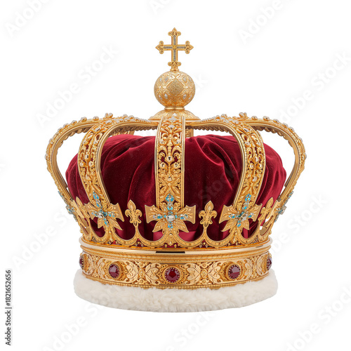 Crown With Red Velvet and Gold Detailing Displayed on a White Background for ...