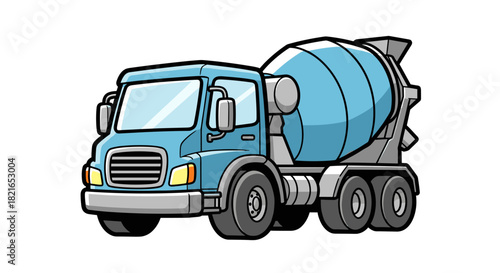 Blue Cement Truck Delivering Concrete for Construction Site Projects: Heavy Equipment Vehicle Ready for Building, Transport, and Industrial Engineering, Used in Transportation and Delivery Services fo