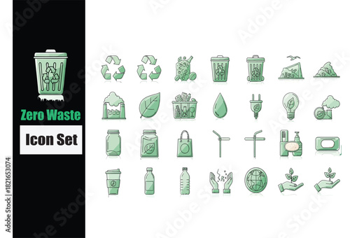 Embrace eco-friendly living with these modern sustainability icons showcasing recycling, renewable energy, and waste reduction for a greener future