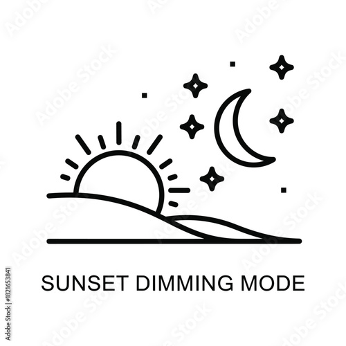 Line icon representing sunset dimming mode with sun and moon
