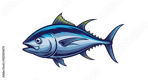 Majestic Tuna Fish Swimming Gracefully in the Deep Blue Sea: A Vibrant Aquatic Illustration for Seafood Marketing, Restaurant Menus, and Ocean Conservation Campaigns Depicting Strength, Freshness, and