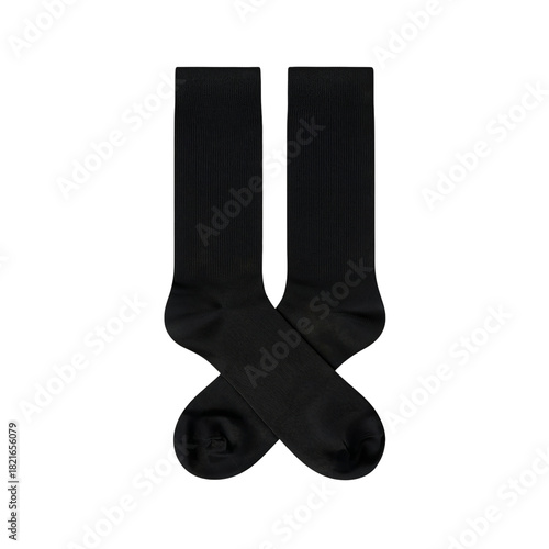 Black Knee-High Socks Displayed in a Flat Lay Arrangement on a White Background