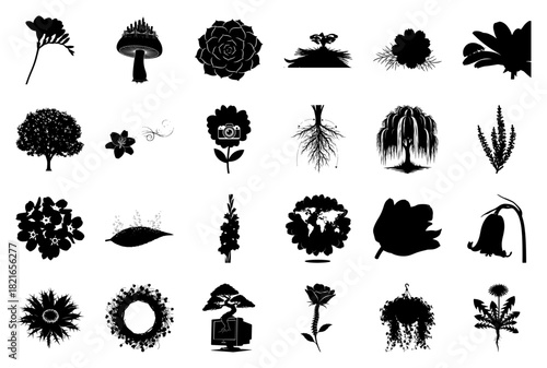 Assortment of Black Botanical and Nature Silhouettes