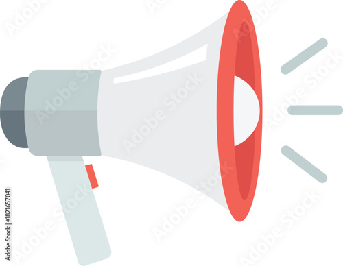 Red and grey flat design megaphone with sound waves bullhorn loudspeaker