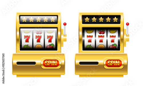 Slot machine 3d clipart. Vector 3d illustration isolated on white background.