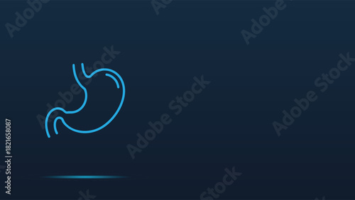 Modern Blue Neon Line Art Vector Illustration Representing the Human Stomach Organ for Medical Diagnostics Digestive System Health and Anatomy Education on a Dark Background