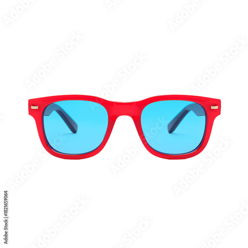 Bright Red Sunglasses With Blue Lenses Designed for Summer Fun and Sun Protec...