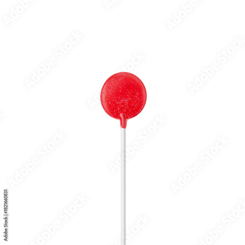 Bright Red Lollipop on a Stick With a Shiny Surface Set Against a White Backg...