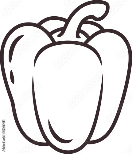 Black and white outline drawing of a bell pepper vector