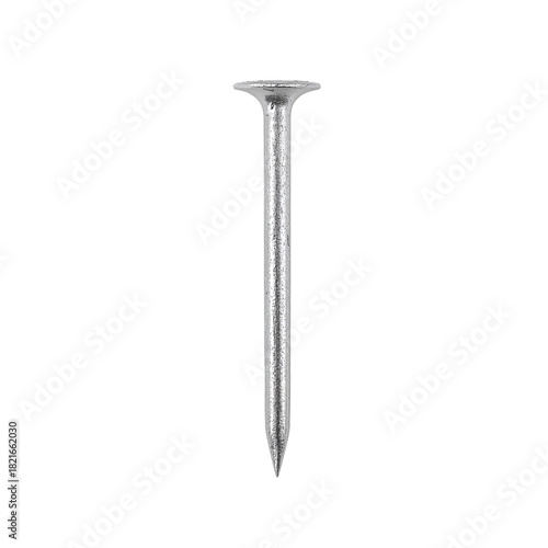 Metal Nail Standing Upright on White Background for Construction and Crafting...