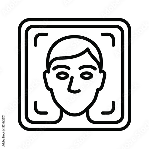 Outline icon of face recognition technology with face in frame