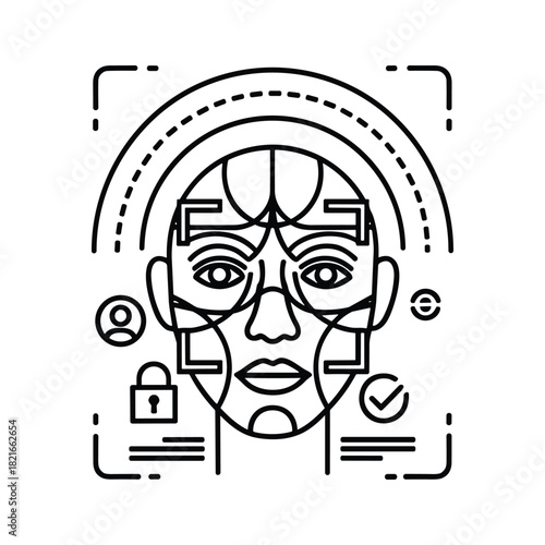 Facial recognition technology scanning human face for security verification