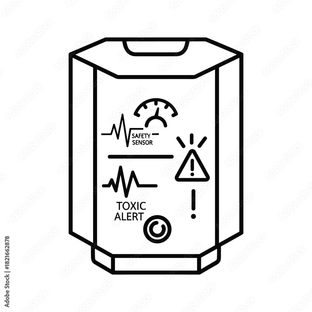 Naklejka premium Line icon of toxic gas detector with alert and safety sensor