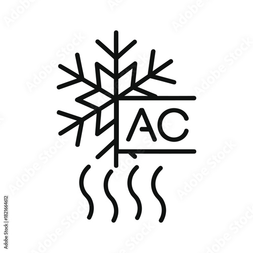 Line icon of air conditioner symbol with snowflake and wavy line