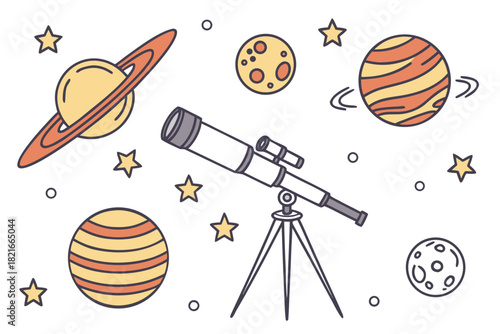Space Exploration Theme with Telescope Planets Stars and Moons Keywords: space, astronomy, telescope