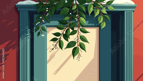 A classic doorway with white berries and evergreen branches