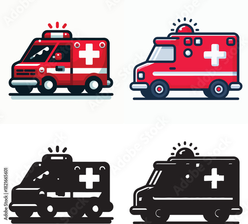 Vector and silhouette set of hospital logos on white background