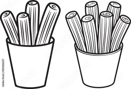 Churros Line Art, Coloring Book Page Line Art Drawing, Vector and Illustration