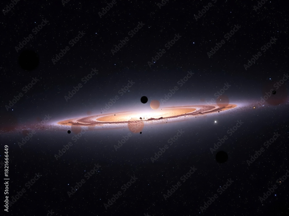 Naklejka premium Cosmic Galaxy: A Stellar Dance of Planets and Light