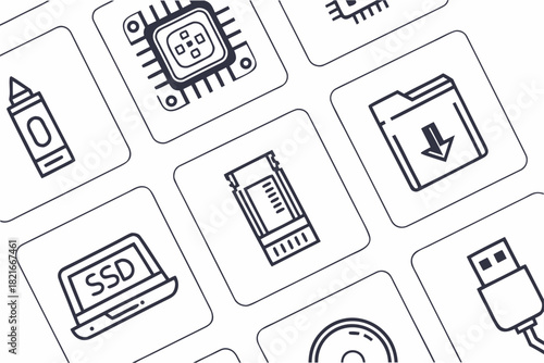 Computer Hardware Icons SD Laptop Processor Chip USB Drive Icons USB drive