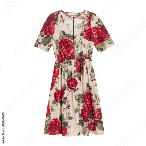 Elegant Floral Dress With Red Roses on a Light Background for Spring Fashion ...