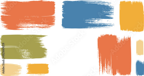 Colorful brushstroke icon set, dry brush texture shapes, abstract paint stroke design, artistic graphic elements, textured illustration