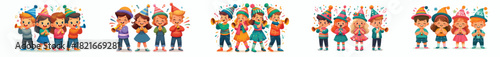 vector children people blowing trumpets celebrating the new year
