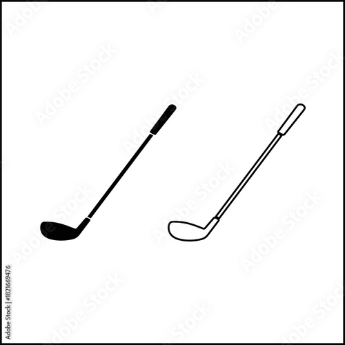 Two golf club silhouettes, one solid black and one outline style