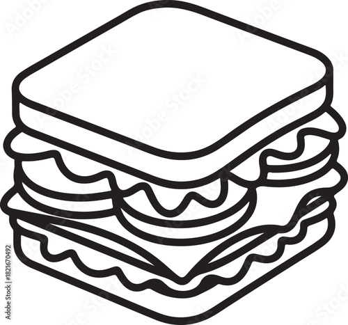 Sandwich Line Art, Coloring Book Page Line Art Drawing, Vector and Illustration