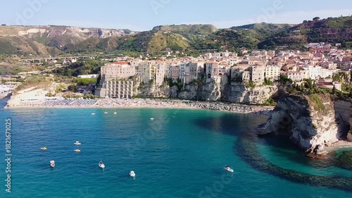 Panoramic Aerial View of Tropea's Stunning Waterfront and Historic Cliffs