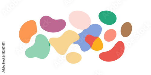 Colorful abstract organic shapes scattered on white