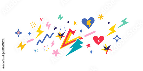 Colorful Abstract Shapes and Symbols on White Background