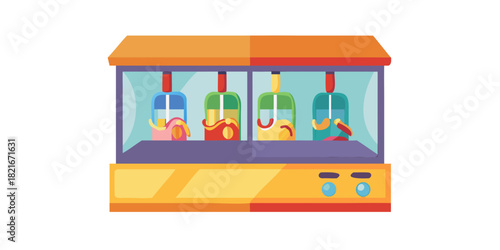Colorful Arcade Claw Machine with Prizes on White Background 2