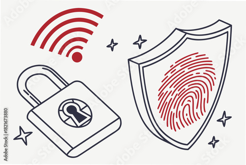 Padlock Wi Fi Signal and Fingerprint Shield Icons wifi signal