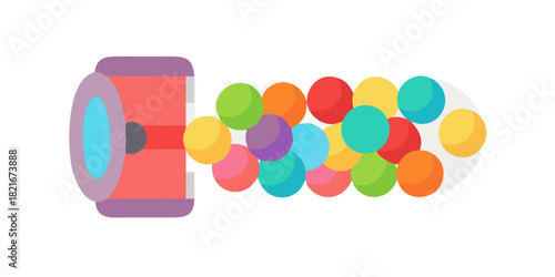 Colorful Gumball Machine with Scattered Gumballs vending machine