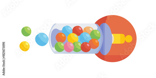 Colorful Gumball Vending Machine with Dispensed Gumballs