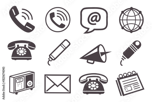 Collection of Communication and Contact Icons on White Background phone call