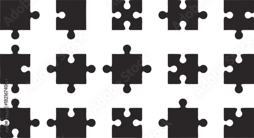 Colorful puzzle pieces arranged in a clean pattern. Vibrant shapes create a playful design. Perfect for creative backgrounds and educational themes.