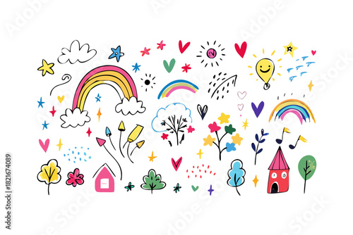 Colorful hand drawn doodle elements on white background 5