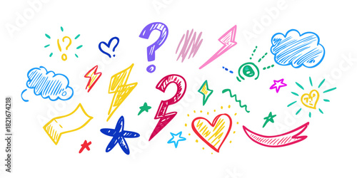 Colorful Hand Drawn Doodle Elements on White Background 10
