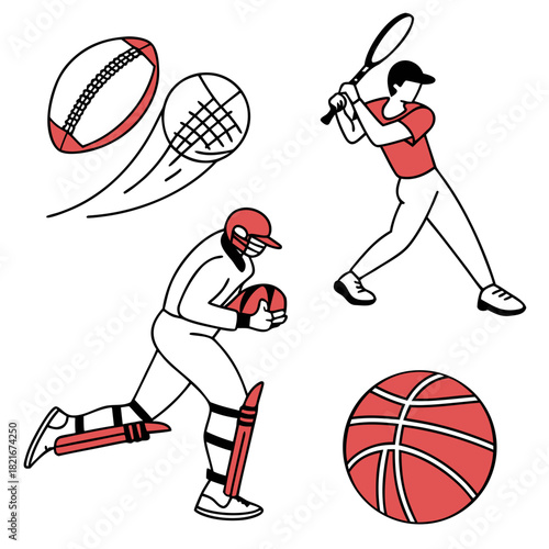 Sports Icons with Cricket Player Baseball Player and Basketball Keywords: sports, cricket, baseball
