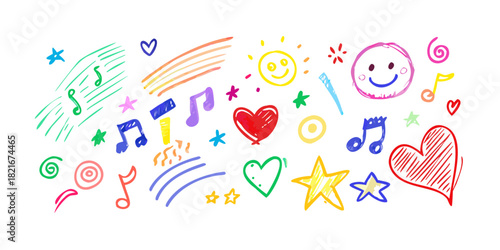 Colorful hand drawn doodle icons with transparent background 2