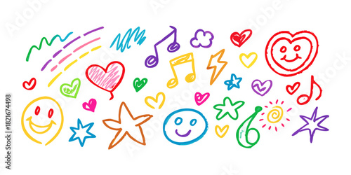 Colorful hand drawn doodle icons with transparent background 3